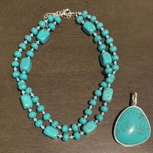 Premier Designs Cabo Faux Turquoise Beaded Necklace and Enhancer Set
